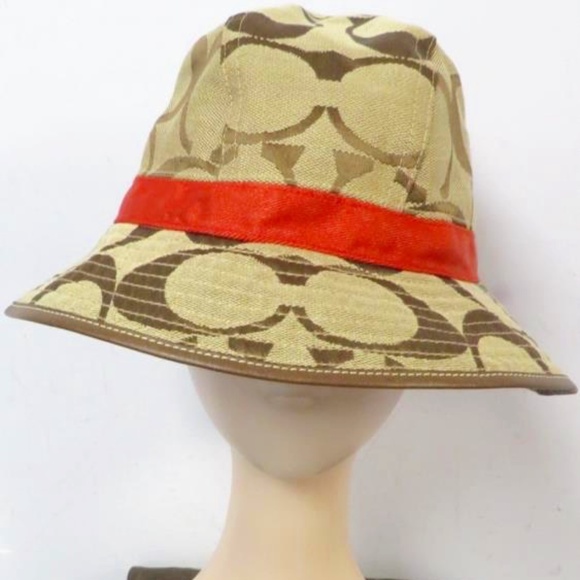 Coach AUTHENTICATED Signature Monogram Bucket Hat Khaki Orange SZ M/L - Picture 1 of 8